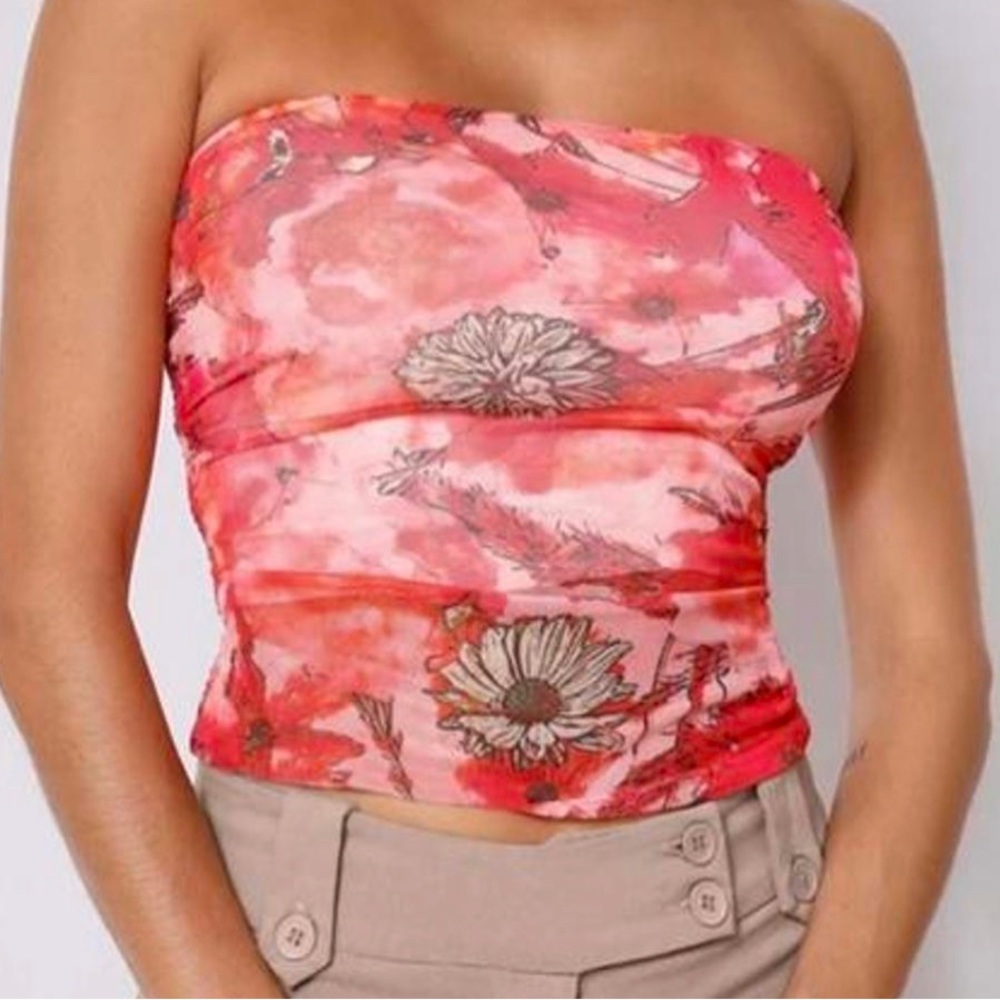 TIGER MIST HARRIETT TUBE TOP - RED FLORAL